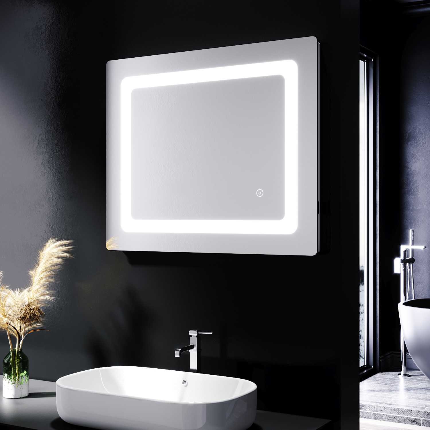 ELEGANT Illuminated LED Bathroom Mirror with Shaver Socket Demister